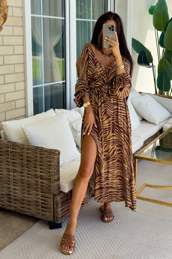 Sukienka MIRANDA zebra – beżowo-brązowa