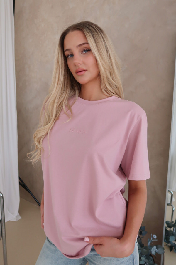 Damski T-shirt z haftem – brudny róż 1