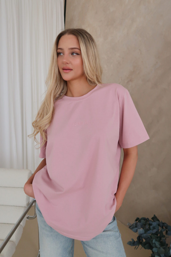 Damski T-shirt z haftem – brudny róż 2