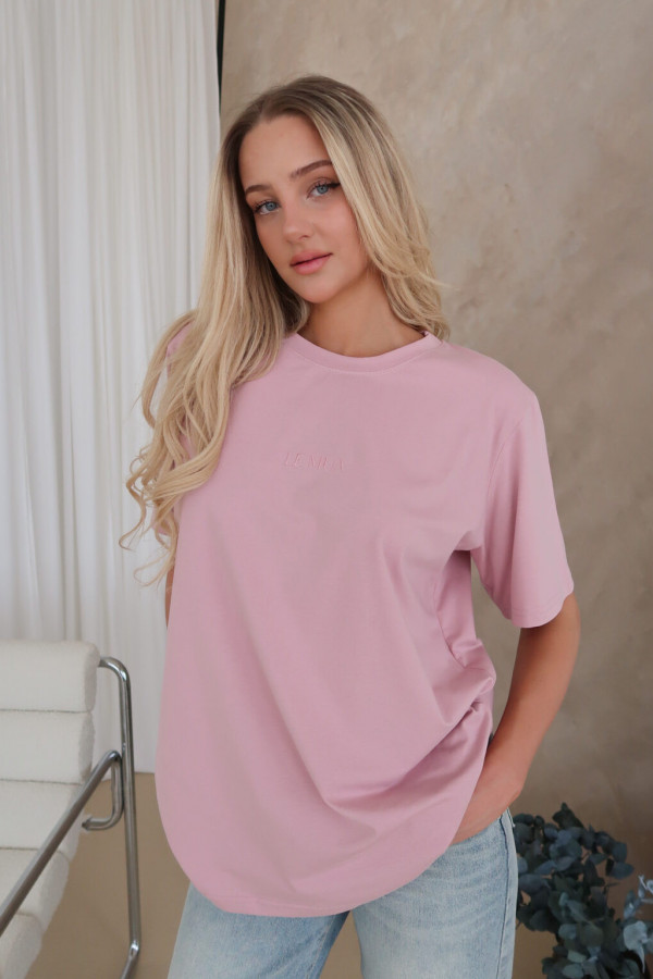 Damski T-shirt z haftem – brudny róż 3