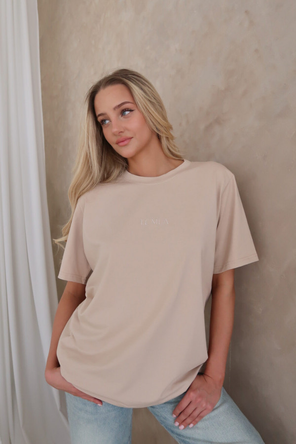 Damski T-shirt z haftem – beżowy 2