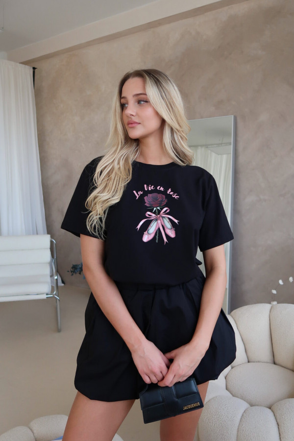 Damski T-shirt Ballet Rose – czarny 1