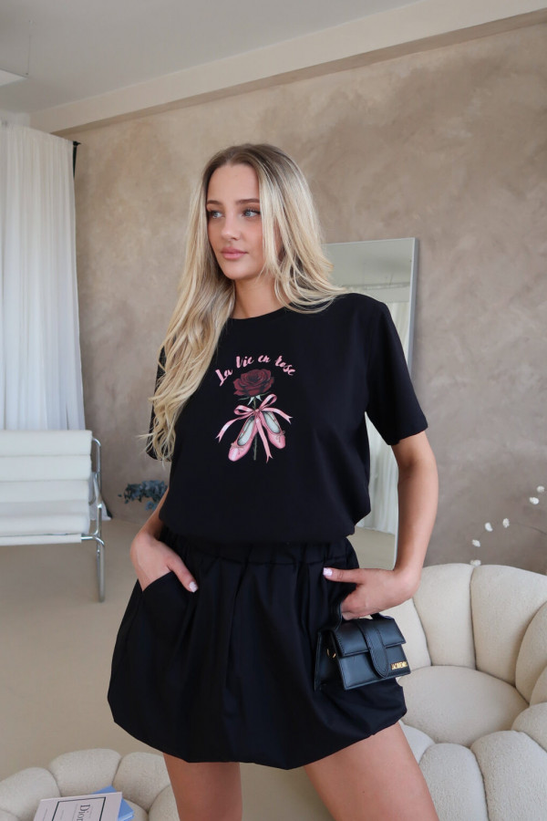 Damski T-shirt Ballet Rose – czarny 3