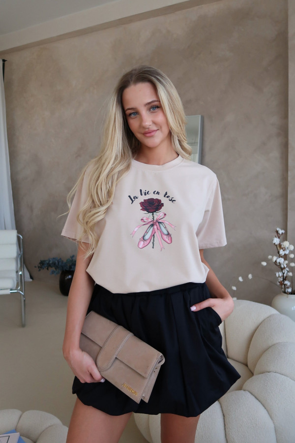 Damski T-shirt Ballet Rose – beżowy